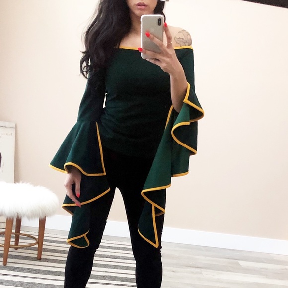 REVEUSE Green Over Shoulder Blouse - Picture 2 of 4